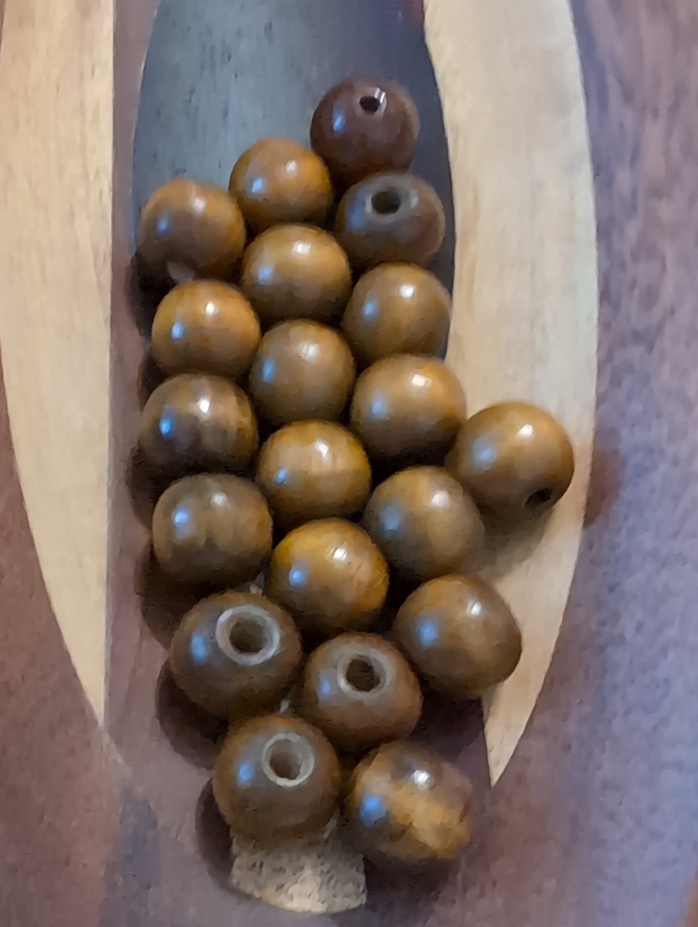 1970s Hand Turned 4 / Drilled Wood Macrame Beads